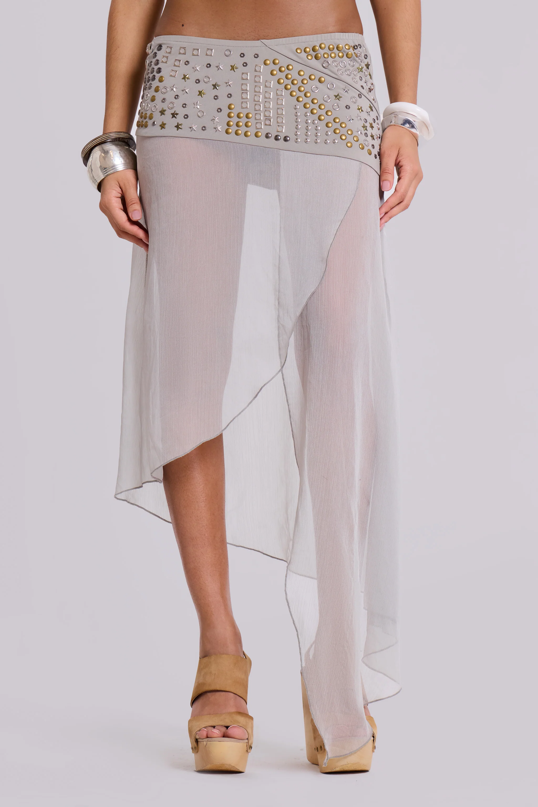 Xtal Studded Chiffon Midi Skirt